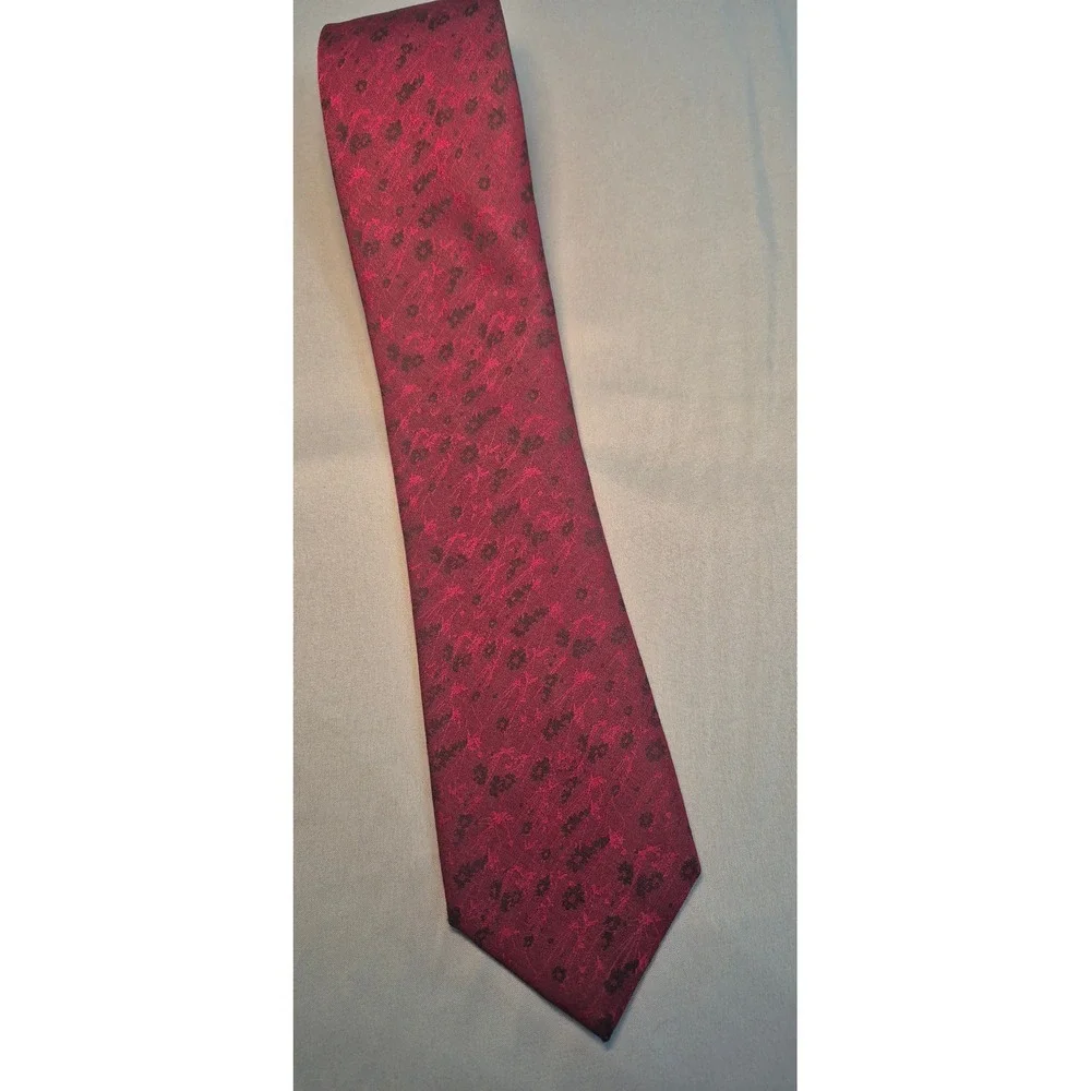 Calvin Klein Mens Burgundy Black Floral Silk Blend Necktie Formal Dress Tie
